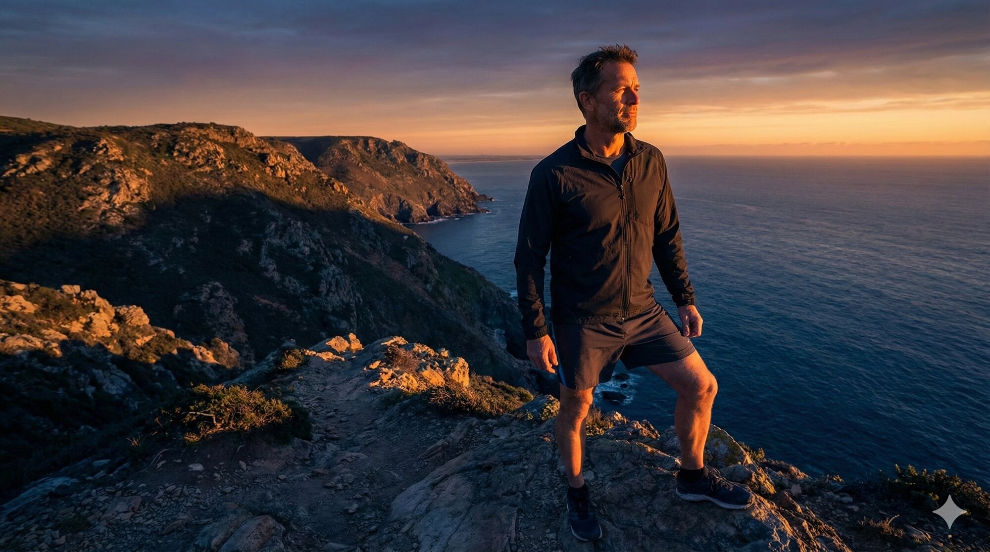 Man looking over coastline